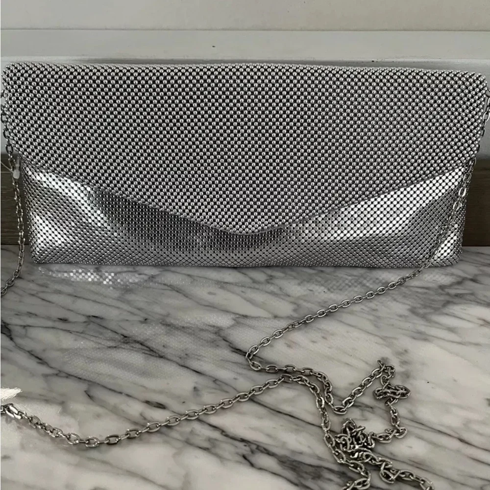 Jessica McClintock Silver Metal Mesh Purse Handbag Bag Clutch Vintage 80s 90s